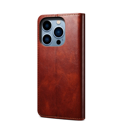 For iPhone 14 Pro Simple Wax Crazy Horse Texture Horizontal Flip Leather Case(Brown) by bashfashion