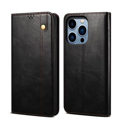 For iPhone 14 Pro Simple Wax Crazy Horse Texture Horizontal Flip Leather Case(Black) by bashfashion