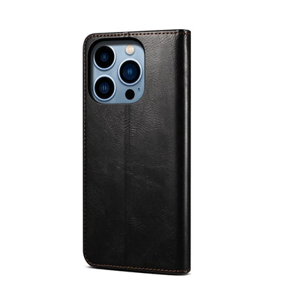 For iPhone 14 Pro Simple Wax Crazy Horse Texture Horizontal Flip Leather Case(Black) by bashfashion