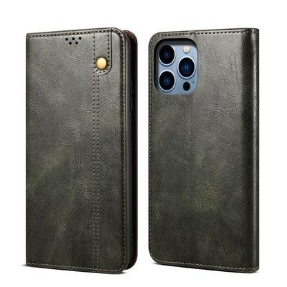 For iPhone 14 Pro Max Simple Wax Crazy Horse Texture Horizontal Flip Leather Case (Dark Green) by bashfashion