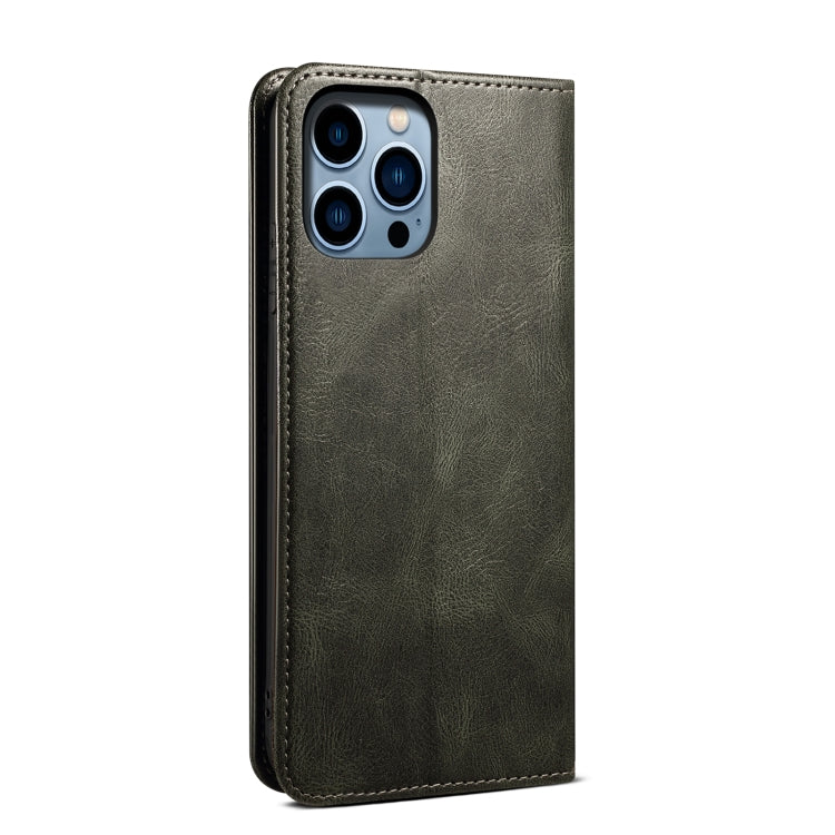 For iPhone 14 Pro Max Simple Wax Crazy Horse Texture Horizontal Flip Leather Case (Dark Green) by bashfashion