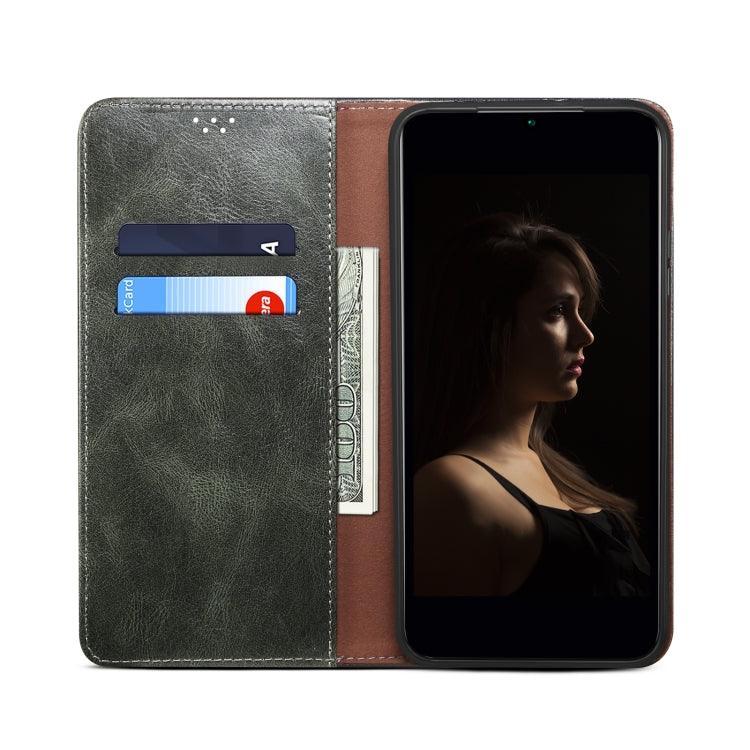 For iPhone 14 Pro Max Simple Wax Crazy Horse Texture Horizontal Flip Leather Case (Dark Green) by bashfashion