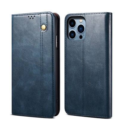 For iPhone 14 Pro Max Simple Wax Crazy Horse Texture Horizontal Flip Leather Case (Navy Blue) by bashfashion