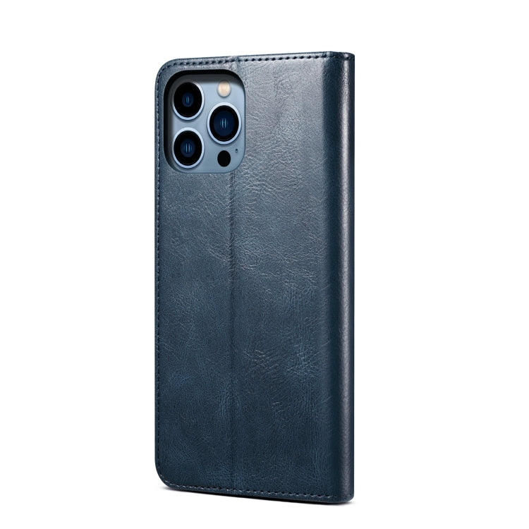 For iPhone 14 Pro Max Simple Wax Crazy Horse Texture Horizontal Flip Leather Case (Navy Blue) by bashfashion