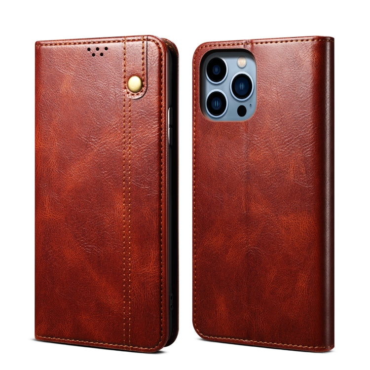 For iPhone 14 Pro Max Simple Wax Crazy Horse Texture Horizontal Flip Leather Case (Brown) by bashfashion