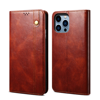 For iPhone 14 Pro Max Simple Wax Crazy Horse Texture Horizontal Flip Leather Case (Brown) by bashfashion