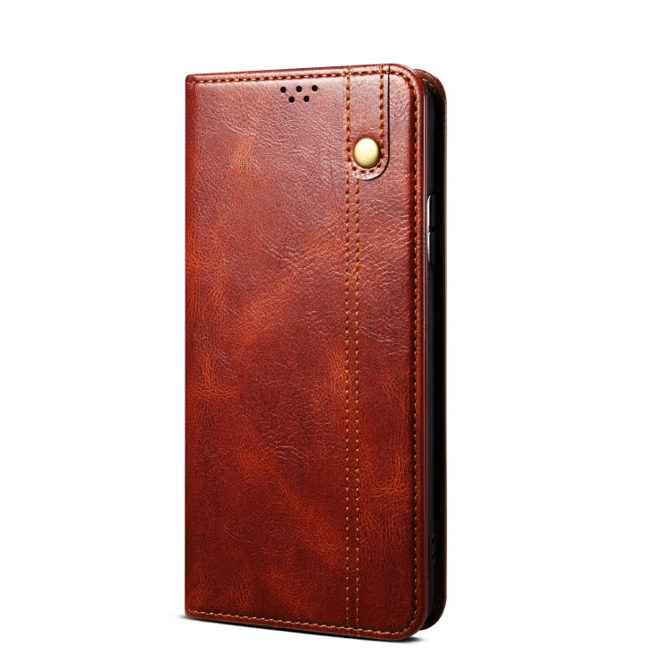 For iPhone 14 Pro Max Simple Wax Crazy Horse Texture Horizontal Flip Leather Case (Brown) by bashfashion