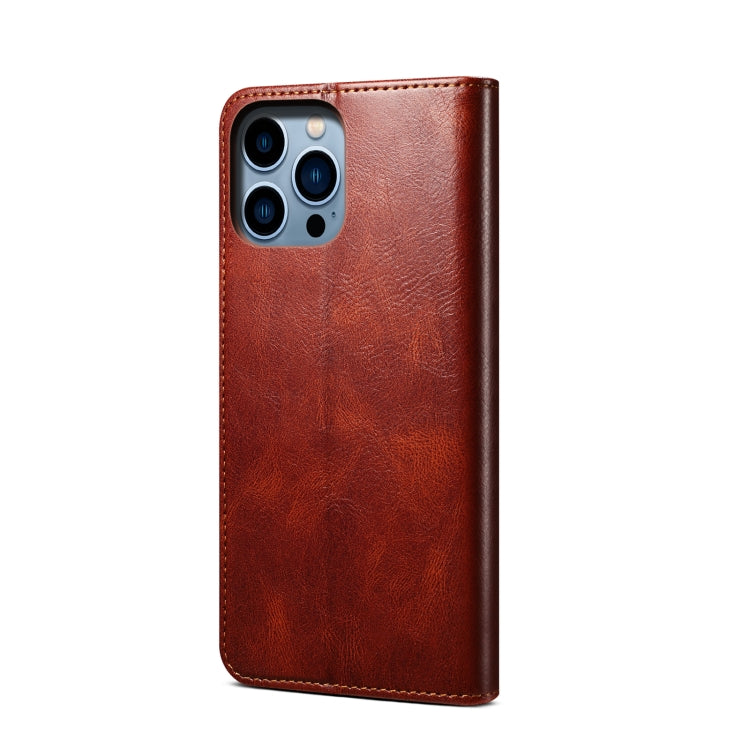 For iPhone 14 Pro Max Simple Wax Crazy Horse Texture Horizontal Flip Leather Case (Brown) by bashfashion