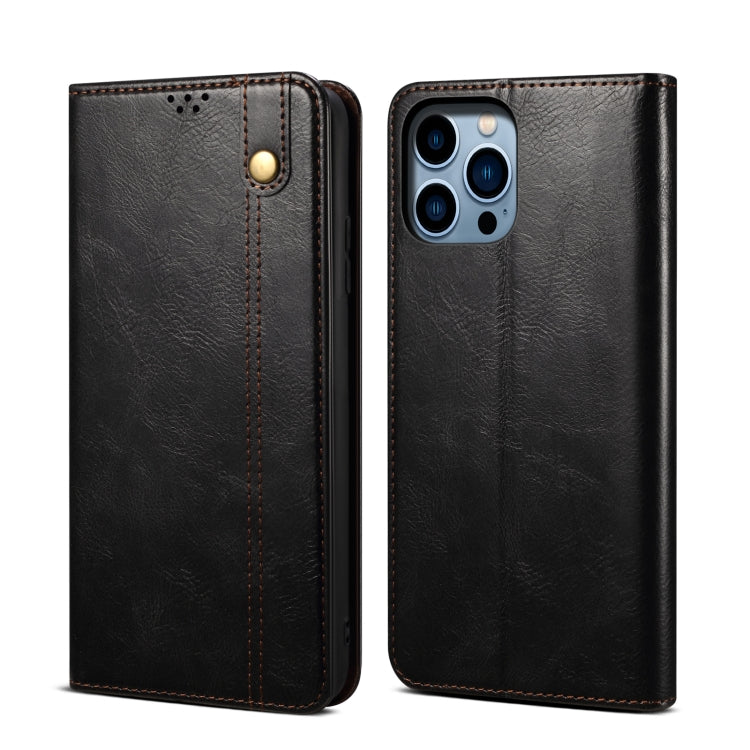 For iPhone 14 Pro Max Simple Wax Crazy Horse Texture Horizontal Flip Leather Case (Black) by bashfashion