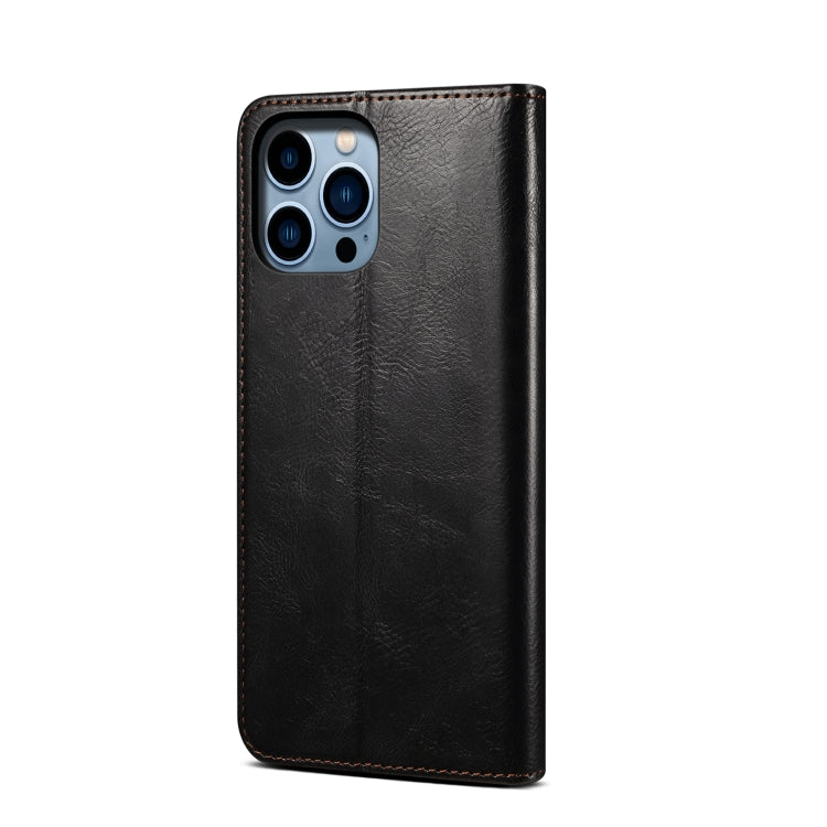 For iPhone 14 Pro Max Simple Wax Crazy Horse Texture Horizontal Flip Leather Case (Black) by bashfashion