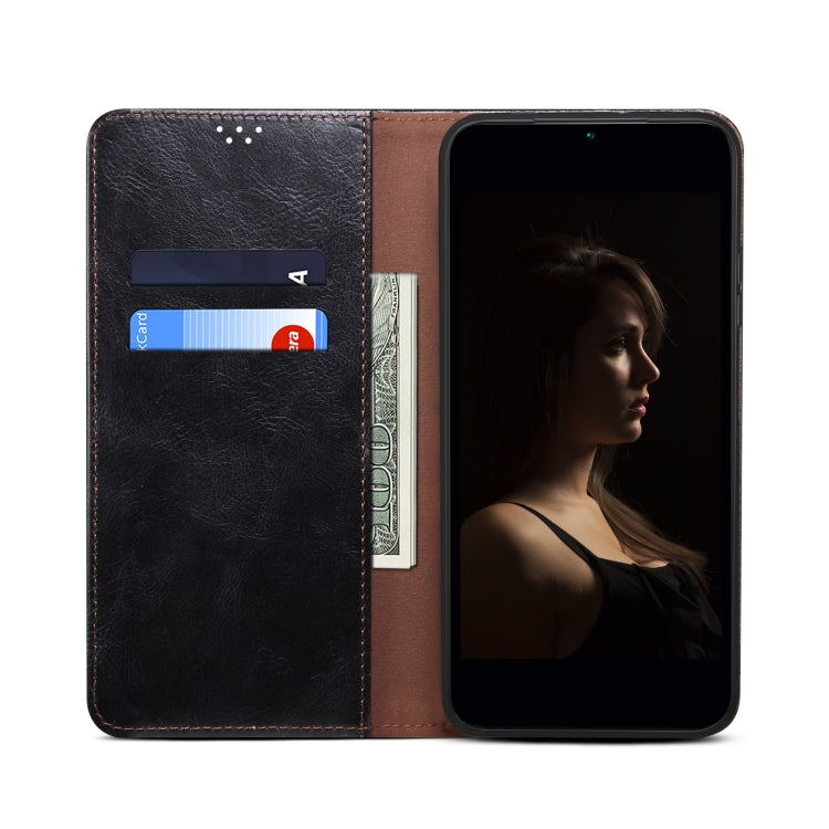 For iPhone 14 Pro Max Simple Wax Crazy Horse Texture Horizontal Flip Leather Case (Black) by bashfashion