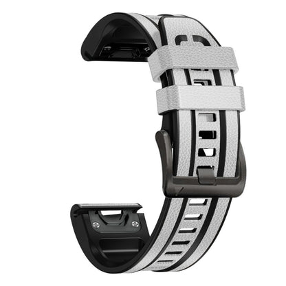 For Garmin Fenix 7X Silicone + Leather Quick Release Watch Band(White) by bashfashion
