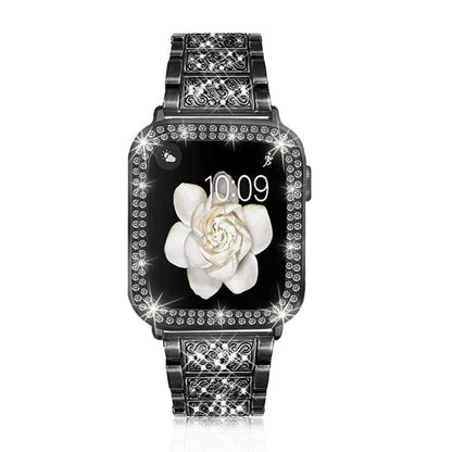 Diamond Metal Watch Band For Apple Watch Ultra 49mm&Watch Ultra 2 49mm / Series 9&8&7 45mm / SE 3&SE 2&6&SE&5&4 44mm / 3&2&1 42mm(Black) by bashfashion