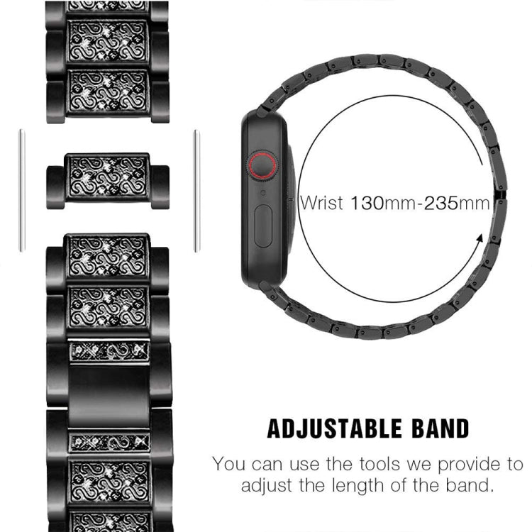 Diamond Metal Watch Band For Apple Watch Ultra 49mm&Watch Ultra 2 49mm / Series 9&8&7 45mm / SE 3&SE 2&6&SE&5&4 44mm / 3&2&1 42mm(Black) by bashfashion