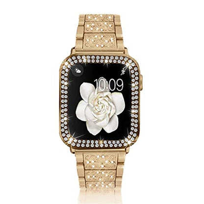 Diamond Metal Watch Band For Apple Watch Ultra 49mm&Watch Ultra 2 49mm / Series 9&8&7 45mm / SE 3&SE 2&6&SE&5&4 44mm / 3&2&1 42mm(Gold) by bashfashion