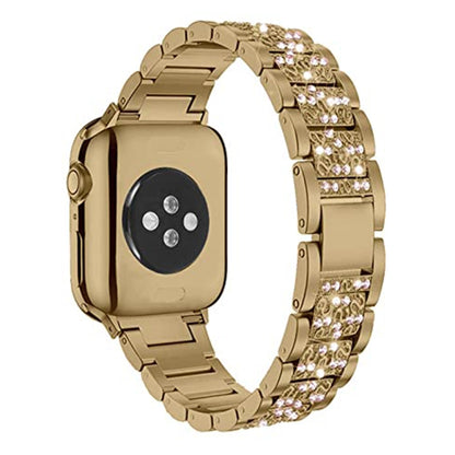 Diamond Metal Watch Band For Apple Watch Ultra 49mm&Watch Ultra 2 49mm / Series 9&8&7 45mm / SE 3&SE 2&6&SE&5&4 44mm / 3&2&1 42mm(Gold) by bashfashion