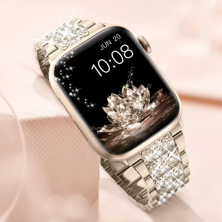Diamond Metal Watch Band For Apple Watch Ultra 49mm&Watch Ultra 2 49mm / Series 9&8&7 45mm / SE 3&SE 2&6&SE&5&4 44mm / 3&2&1 42mm(Gold) by bashfashion