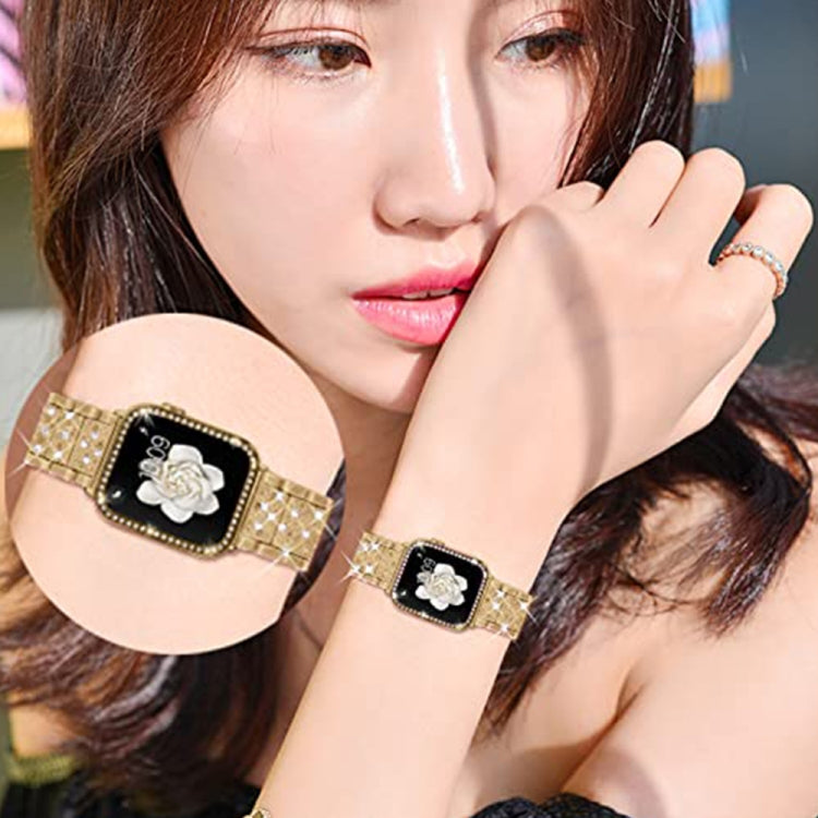 Diamond Metal Watch Band For Apple Watch Ultra 49mm&Watch Ultra 2 49mm / Series 9&8&7 45mm / SE 3&SE 2&6&SE&5&4 44mm / 3&2&1 42mm(Gold) by bashfashion