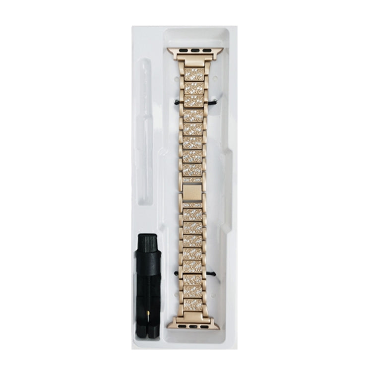 Diamond Metal Watch Band For Apple Watch Ultra 49mm&Watch Ultra 2 49mm / Series 9&8&7 45mm / SE 3&SE 2&6&SE&5&4 44mm / 3&2&1 42mm(Gold) by bashfashion