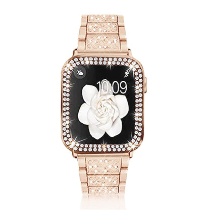Diamond Metal Watch Band For Apple Watch Ultra 49mm&Watch Ultra 2 49mm / Series 9&8&7 45mm / SE 3&SE 2&6&SE&5&4 44mm / 3&2&1 42mm(Rose Gold) by bashfashion