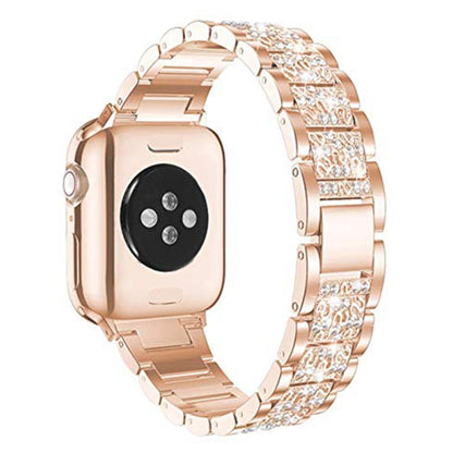 Diamond Metal Watch Band For Apple Watch Ultra 49mm&Watch Ultra 2 49mm / Series 9&8&7 45mm / SE 3&SE 2&6&SE&5&4 44mm / 3&2&1 42mm(Rose Gold) by bashfashion