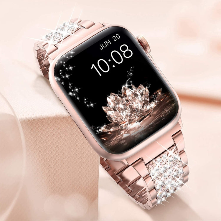Diamond Metal Watch Band For Apple Watch Ultra 49mm&Watch Ultra 2 49mm / Series 9&8&7 45mm / SE 3&SE 2&6&SE&5&4 44mm / 3&2&1 42mm(Rose Gold) by bashfashion