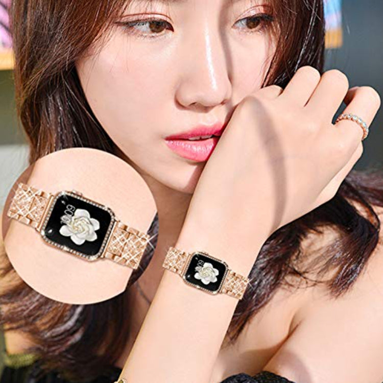 Diamond Metal Watch Band For Apple Watch Ultra 49mm&Watch Ultra 2 49mm / Series 9&8&7 45mm / SE 3&SE 2&6&SE&5&4 44mm / 3&2&1 42mm(Rose Gold) by bashfashion