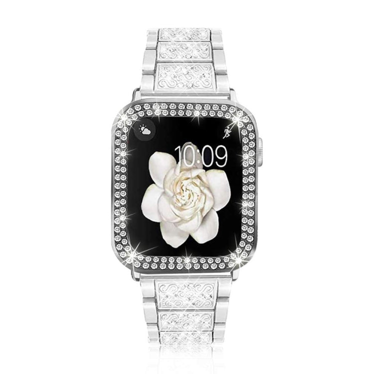 Diamond Metal Watch Band For Apple Watch Ultra 49mm&Watch Ultra 2 49mm / Series 9&8&7 45mm / SE 3&SE 2&6&SE&5&4 44mm / 3&2&1 42mm(Silver) by bashfashion