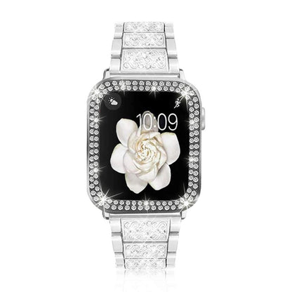 Diamond Metal Watch Band For Apple Watch Ultra 49mm&Watch Ultra 2 49mm / Series 9&8&7 45mm / SE 3&SE 2&6&SE&5&4 44mm / 3&2&1 42mm(Silver) by bashfashion