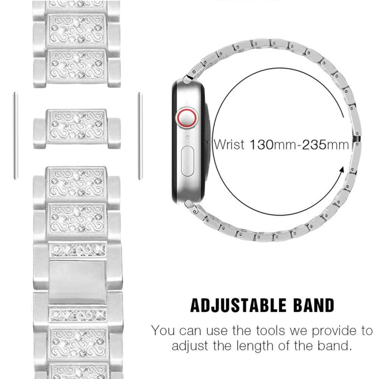 Diamond Metal Watch Band For Apple Watch Ultra 49mm&Watch Ultra 2 49mm / Series 9&8&7 45mm / SE 3&SE 2&6&SE&5&4 44mm / 3&2&1 42mm(Silver) by bashfashion