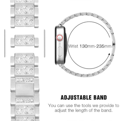 Diamond Metal Watch Band For Apple Watch Ultra 49mm&Watch Ultra 2 49mm / Series 9&8&7 45mm / SE 3&SE 2&6&SE&5&4 44mm / 3&2&1 42mm(Silver) by bashfashion