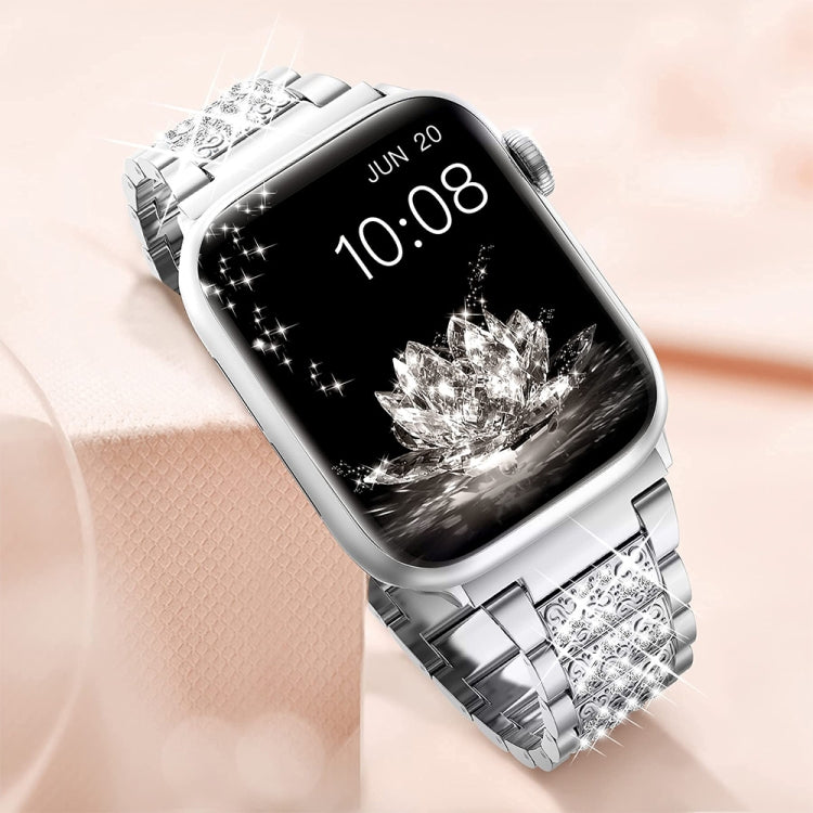 Diamond Metal Watch Band For Apple Watch Ultra 49mm&Watch Ultra 2 49mm / Series 9&8&7 45mm / SE 3&SE 2&6&SE&5&4 44mm / 3&2&1 42mm(Silver) by bashfashion