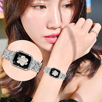 Diamond Metal Watch Band For Apple Watch Ultra 49mm&Watch Ultra 2 49mm / Series 9&8&7 45mm / SE 3&SE 2&6&SE&5&4 44mm / 3&2&1 42mm(Silver) by bashfashion