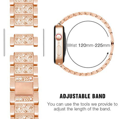Diamond Metal Watch Band For Apple Watch Series 9&8&7 41mm / SE 3&SE 2&6&SE&5&4 40mm / 3&2&1 38mm(Rose Gold) by bashfashion