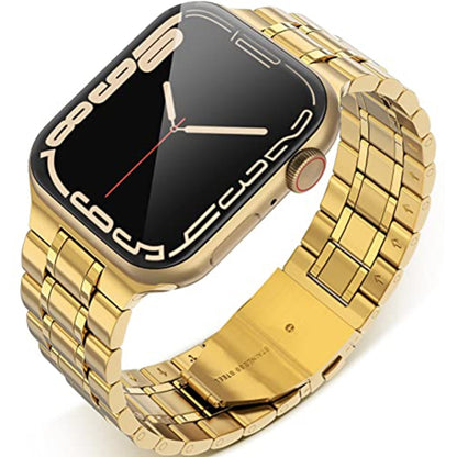 5-bead Stainless Steel Watch Band For Apple Watch Ultra 49mm&Watch Ultra 2 49mm / Series 9&8&7 45mm / SE 3&SE 2&6&SE&5&4 44mm / 3&2&1 42mm(Gold) by bashfashion