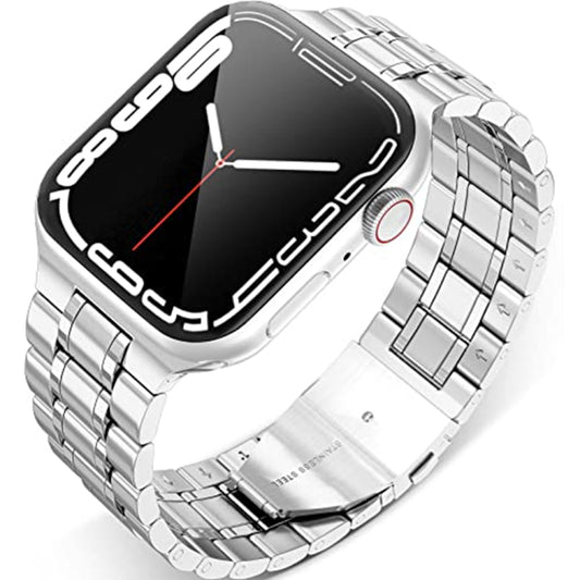 5-bead Stainless Steel Watch Band For Apple Watch Ultra 49mm&Watch Ultra 2 49mm / Series 9&8&7 45mm / SE 3&SE 2&6&SE&5&4 44mm / 3&2&1 42mm(Silver) by bashfashion