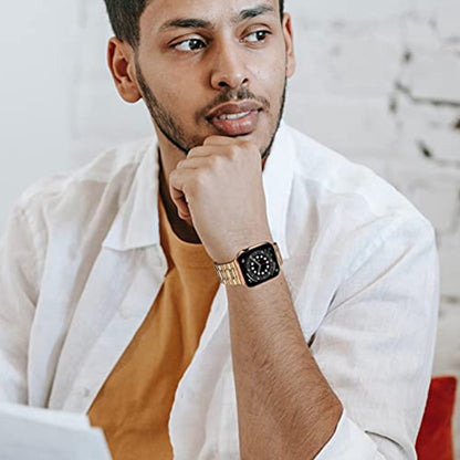 5-bead Stainless Steel Watch Band For Apple Watch Series 9&8&7 41mm / SE 3&SE 2&6&SE&5&4 40mm / 3&2&1 38mm(Rose Gold) by bashfashion