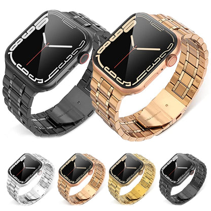 5-bead Stainless Steel Watch Band For Apple Watch Series 9&8&7 41mm / SE 3&SE 2&6&SE&5&4 40mm / 3&2&1 38mm(Rose Gold) by bashfashion