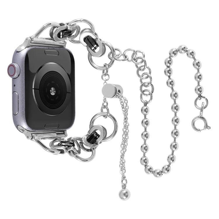 Double Chain 2-bead Stainless Steel Watch Band For Apple Watch Ultra 49mm&Watch Ultra 2 49mm / Series 9&8&7 45mm / SE 3&SE 2&6&SE&5&4 44mm / 3&2&1 42mm(Silver and Black) by bashfashion