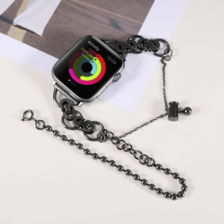 Double Chain 2-bead Stainless Steel Watch Band For Apple Watch Ultra 49mm&Watch Ultra 2 49mm / Series 9&8&7 45mm / SE 3&SE 2&6&SE&5&4 44mm / 3&2&1 42mm(Black) by bashfashion