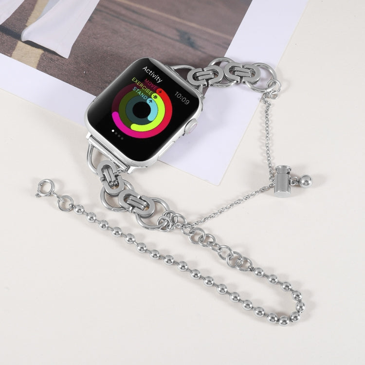 Double Chain 2-bead Stainless Steel Watch Band For Apple Watch Ultra 49mm&Watch Ultra 2 49mm / Series 9&8&7 45mm / SE 3&SE 2&6&SE&5&4 44mm / 3&2&1 42mm(Silver) by bashfashion