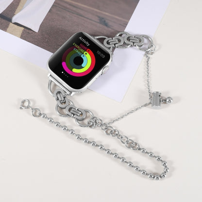 Double Chain 2-bead Stainless Steel Watch Band For Apple Watch Ultra 49mm&Watch Ultra 2 49mm / Series 9&8&7 45mm / SE 3&SE 2&6&SE&5&4 44mm / 3&2&1 42mm(Silver) by bashfashion