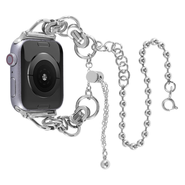 Double Chain 2-bead Stainless Steel Watch Band For Apple Watch Ultra 49mm&Watch Ultra 2 49mm / Series 9&8&7 45mm / SE 3&SE 2&6&SE&5&4 44mm / 3&2&1 42mm(Silver) by bashfashion