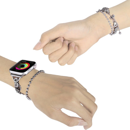 Double Chain 2-bead Stainless Steel Watch Band For Apple Watch Ultra 49mm&Watch Ultra 2 49mm / Series 9&8&7 45mm / SE 3&SE 2&6&SE&5&4 44mm / 3&2&1 42mm(Silver) by bashfashion