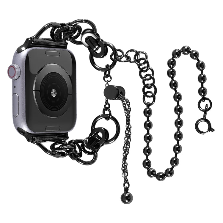 Double Chain 2-bead Stainless Steel Watch Band For Apple Watch Series 9&8&7 41mm / SE 3&SE 2&6&SE&5&4 40mm / 3&2&1 38mm(Black) by bashfashion