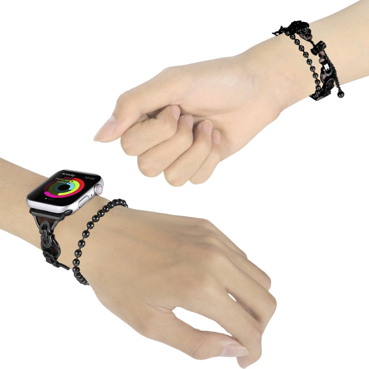 Double Chain 2-bead Stainless Steel Watch Band For Apple Watch Series 9&8&7 41mm / SE 3&SE 2&6&SE&5&4 40mm / 3&2&1 38mm(Black) by bashfashion