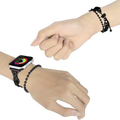 Double Chain 2-bead Stainless Steel Watch Band For Apple Watch Series 9&8&7 41mm / SE 3&SE 2&6&SE&5&4 40mm / 3&2&1 38mm(Black) by bashfashion