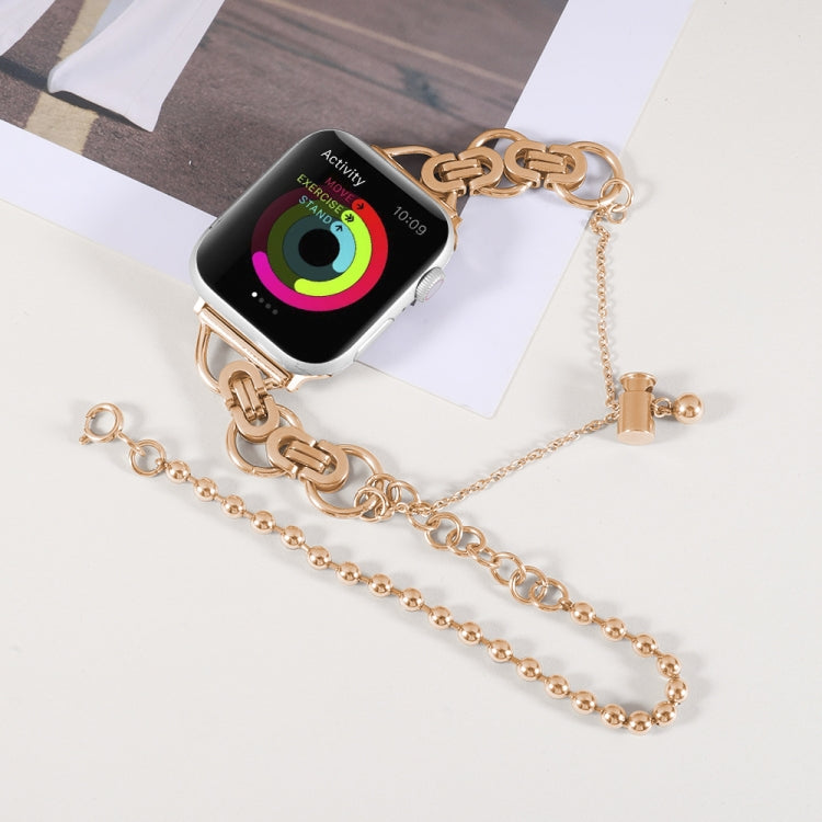 Double Chain 2-bead Stainless Steel Watch Band For Apple Watch Series 9&8&7 41mm / SE 3&SE 2&6&SE&5&4 40mm / 3&2&1 38mm(Rose Gold) by bashfashion