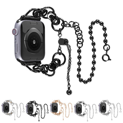 Double Chain 2-bead Stainless Steel Watch Band For Apple Watch Series 9&8&7 41mm / SE 3&SE 2&6&SE&5&4 40mm / 3&2&1 38mm(Silver and Black) by bashfashion