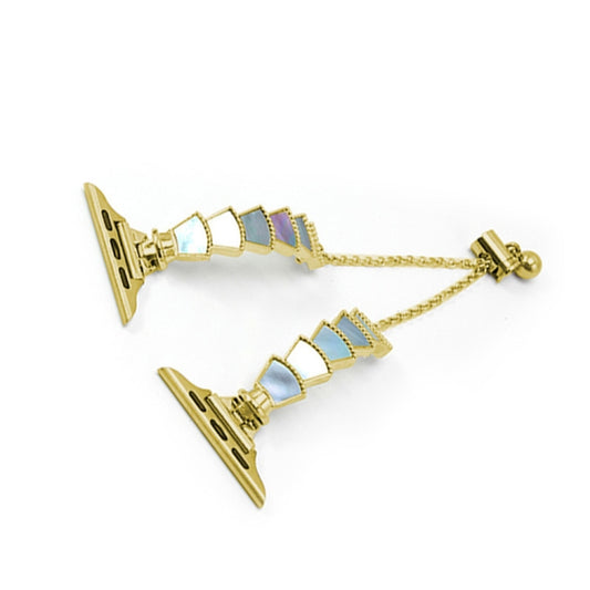 Metal Shell Watch Band For Apple Watch Series 9&8&7 41mm / SE 3&SE 2&6&SE&5&4 40mm / 3&2&1 38mm(Gold Blue) by bashfashion